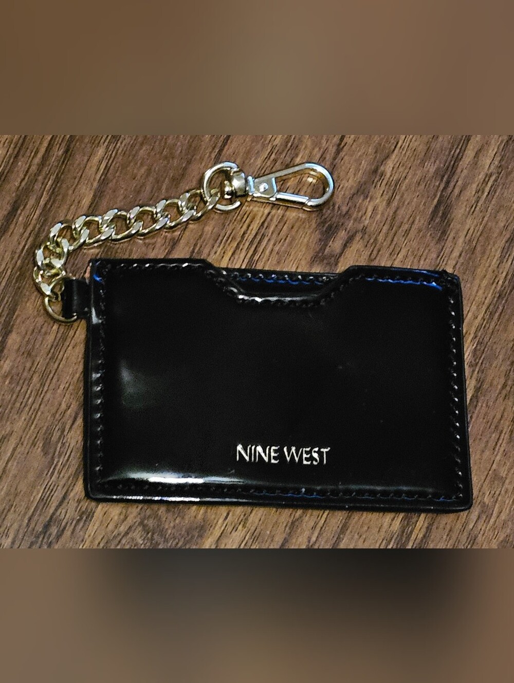 Nine West Black Patent Cardholder with Gold Chain Key Clip